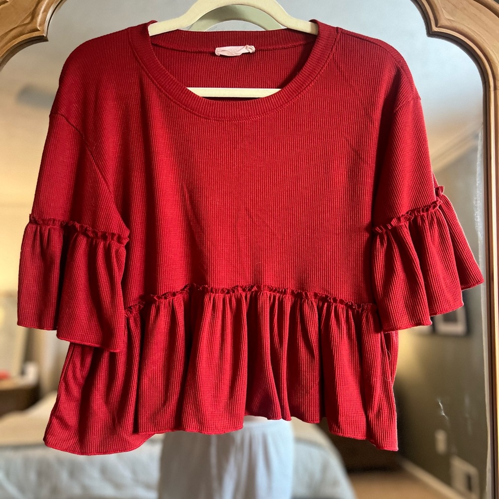 Altar'd State Crimson Ruffle Blouse - image 3